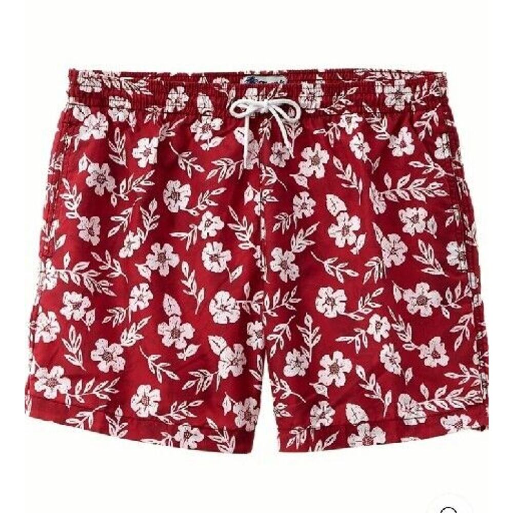 NEW Trunks Surf and Swim Co. Men's Size LARGE Red Tropical FLORAL Swim Shorts